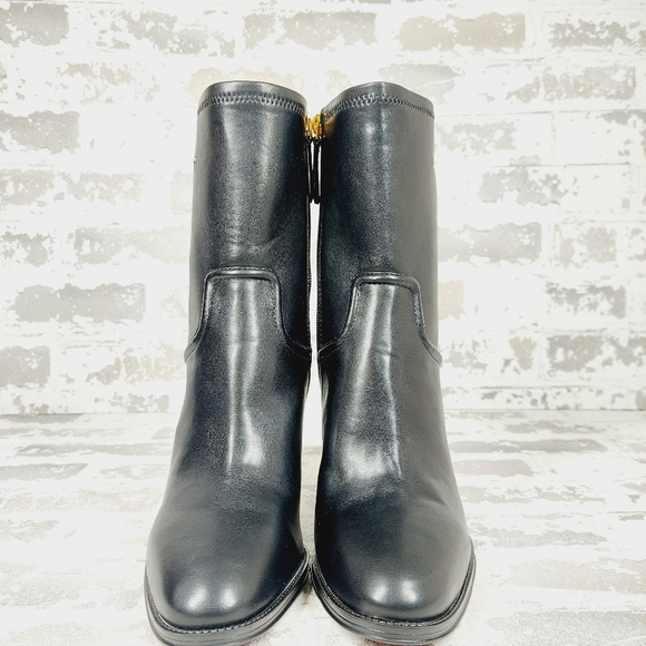 NEW Franco Sarto Womens Informa Whit Black Leather Block Heel Ankle Boots O573 - Picture 3 of 13